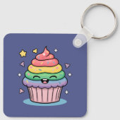 Een kawaii giechelende cupcake met regenboog en gl sleutelhanger (Achterkant)