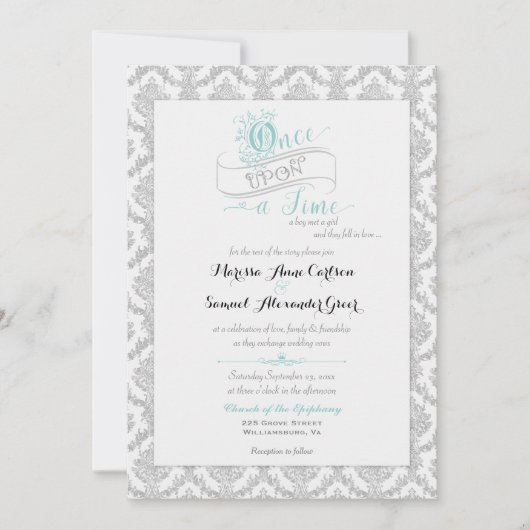 Een keer een sprookje op Time Damask Turquoise Kaart (Voorkant)