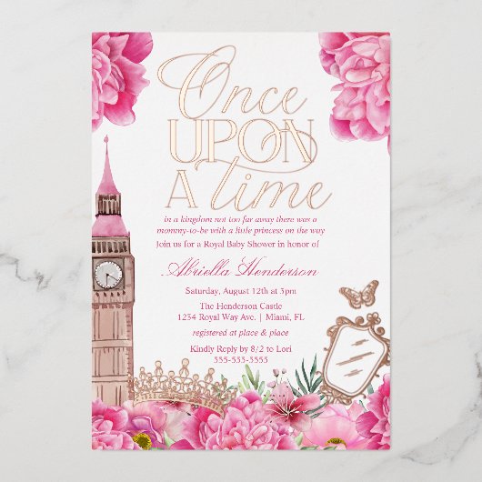 Een keer op een tijd Prinses Baby shower Folie Uitnodiging (Voorkant)