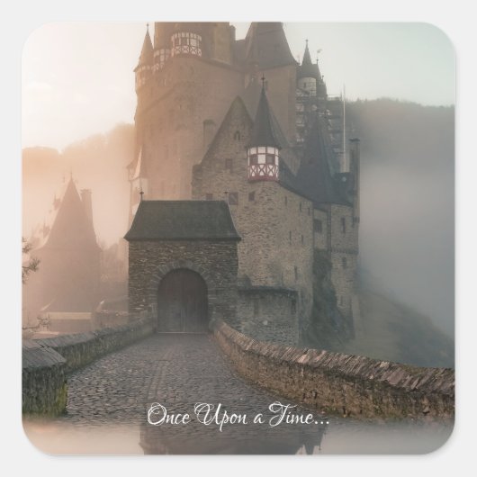 Een keer op een Time Dreamweaver Fantasy Castle Vierkante Sticker (Voorkant)