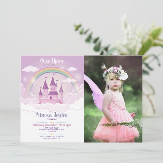 Een keer op een Time Princess Birthday Castle Foto Kaart (Staand voorkant)