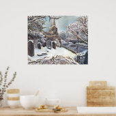 Een kerk in de winter poster (Keuken)