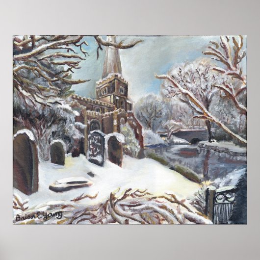 Een kerk in de winter poster (Voorkant)