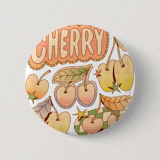 Een kers / kersen illustraties ronde button 5,7 cm (Voorkant)