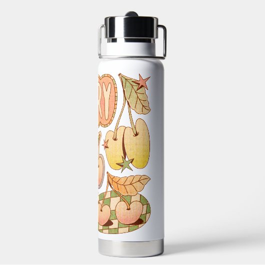 Een kers / kersen illustraties waterfles (Achterkant)