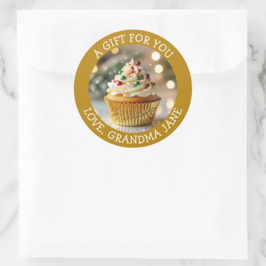 Een kerst-cupcake gepersonaliseerd voedsel label (Tas)