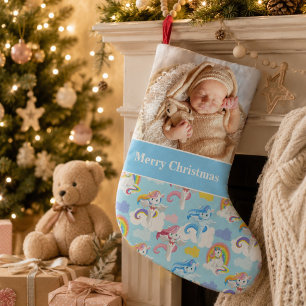 Een Kerst Droom Komt Eénhoorn Baby Foto Kleine Kerstsok