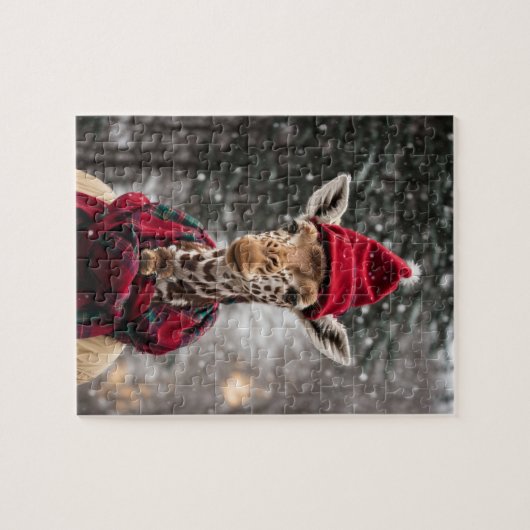Een kerst Giraffe Legpuzzel (Horizontaal)