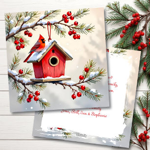 Een Kerst Kardinaal op een Vogelnestje Gepersonali Feestdagenkaart