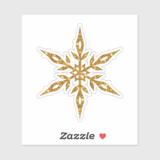 Een Kerst sticker - een glitter gouden sneeuwvlok (Vel)
