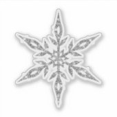 Een Kerst sticker - een glitterzilveren sneeuwvlok (Voorkant)