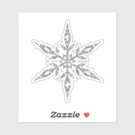 Een Kerst sticker - een glitterzilveren sneeuwvlok