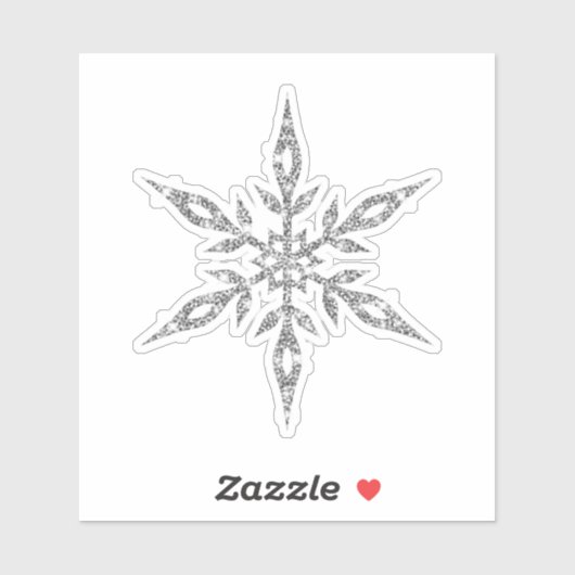 Een Kerst sticker - een glitterzilveren sneeuwvlok (Vel)
