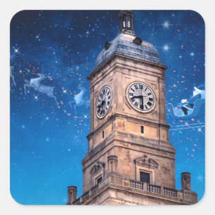 Een Kerst sticker met vier steden