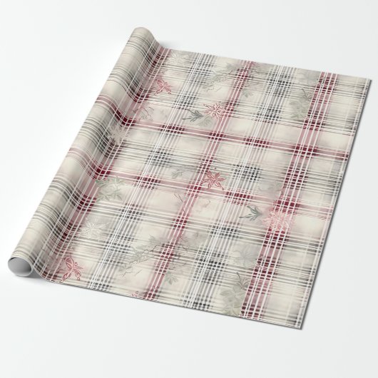Een kerst Tartan Floral Design Series #13 Cadeaupapier (Uitgerold)