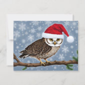Een kerst uil op een blauwe achtergrond feestdagenkaart (Voorkant)