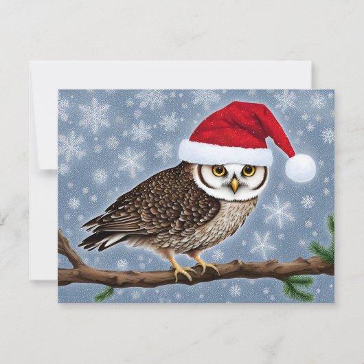 Een kerst uil op een blauwe achtergrond feestdagenkaart (Voorkant)