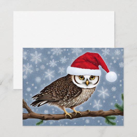 Een kerst uil op een blauwe achtergrond feestdagenkaart (Voorkant / Achterkant)