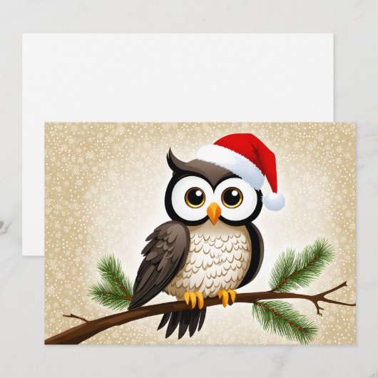 Een kerst uil op een gouden achtergrond feestdagenkaart (Voorkant / Achterkant)