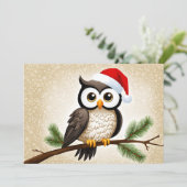 Een kerst uil op een gouden achtergrond feestdagenkaart (Staand voorkant)