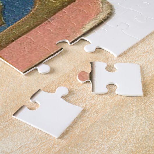 Een  kerstbegroet briefkaart, legpuzzel (Zijkant)