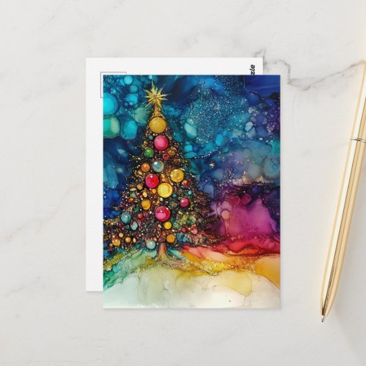 Een kerstboom alcoholinkten briefkaart (Voorkant / Achterkant in situ)