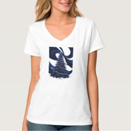 Een kerstboom in donkere indigo t-shirt