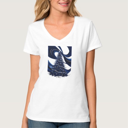 Een kerstboom in donkere indigo t-shirt (Voorkant)