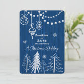 Een Kerstbruiloft Witte Krijt Design op Blauw Kaart (Staand voorkant)
