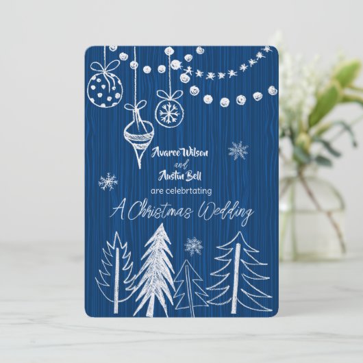 Een Kerstbruiloft Witte Krijt Design op Blauw Kaart (Staand voorkant)