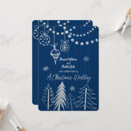 Een Kerstbruiloft Witte Krijt Design op Blauw Kaart