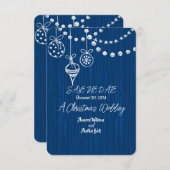 Een Kerstbruiloft Witte Krijt Design op Blauw Save The Date (Voorkant / Achterkant)