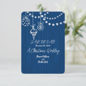Een Kerstbruiloft Witte Krijt Design op Blauw Save The Date (Staand voorkant)