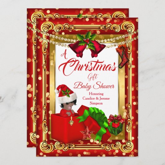 Een kerstcadeautje Baby shower Red Gold AA Kaart (Voorkant / Achterkant)