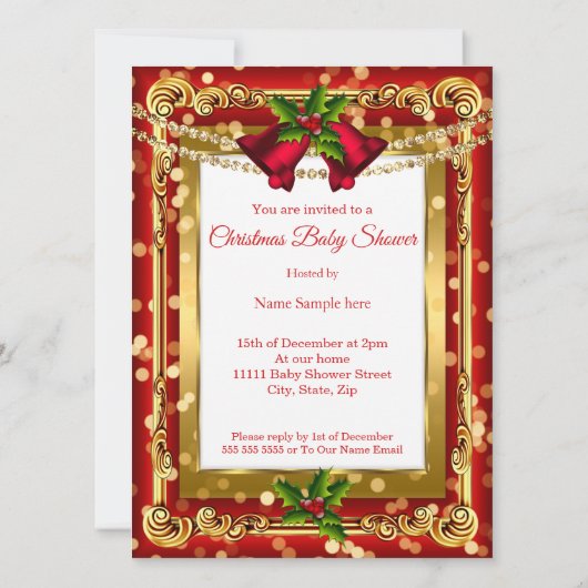 Een kerstcadeautje Baby shower Red Gold Kaart (Achterkant)