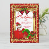 Een kerstcadeautje Baby shower Red Gold Kaart (Staand voorkant)