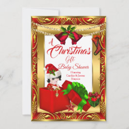 Een kerstcadeautje meisje Baby shower Red Gold 2 Kaart