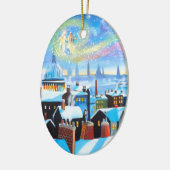 Een kerstcarol met scrolloge en een geest van het  keramisch ornament (Links)