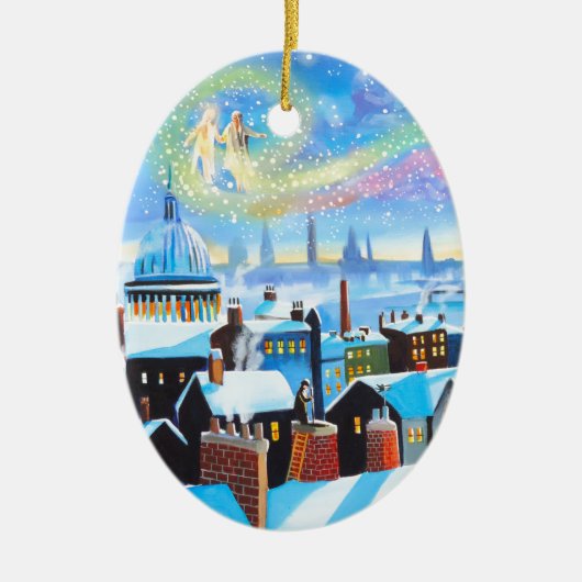 Een kerstcarol met scrolloge en een geest van het  keramisch ornament (Voorkant)