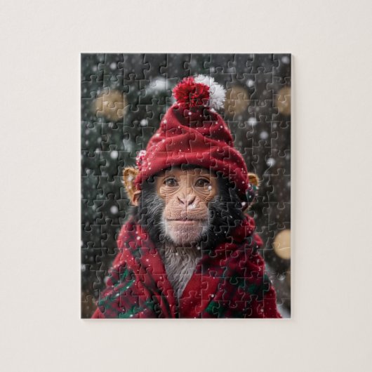 Een kerstchimpansee legpuzzel (Verticaal)