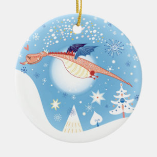 Een kerstdraak keramisch ornament