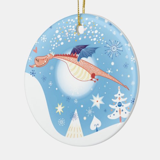 Een kerstdraak keramisch ornament (Links)