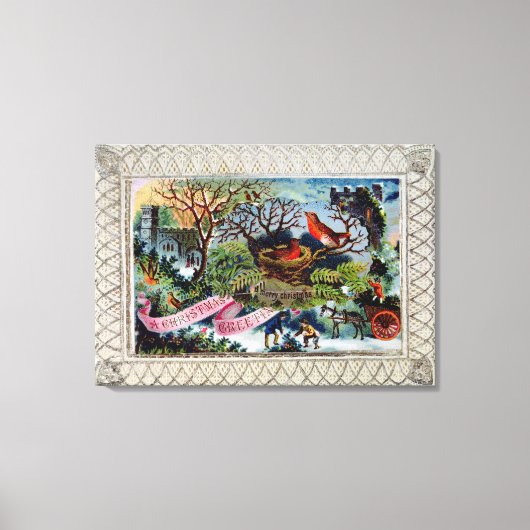 Een kerstgroet, Victoriaans briefkaart Canvas Afdruk (Voorkant)