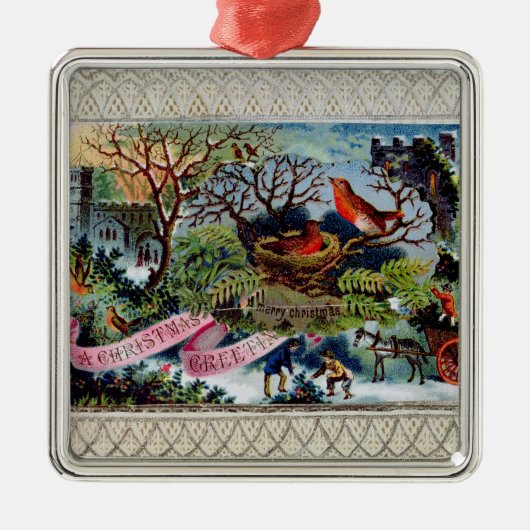 Een kerstgroet, Victoriaans briefkaart Metalen Ornament (Voorkant)