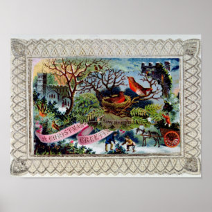 Een kerstgroet, Victoriaans briefkaart Poster