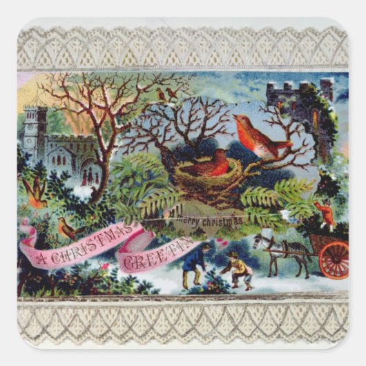 Een kerstgroet, Victoriaans briefkaart Vierkante Sticker (Voorkant)