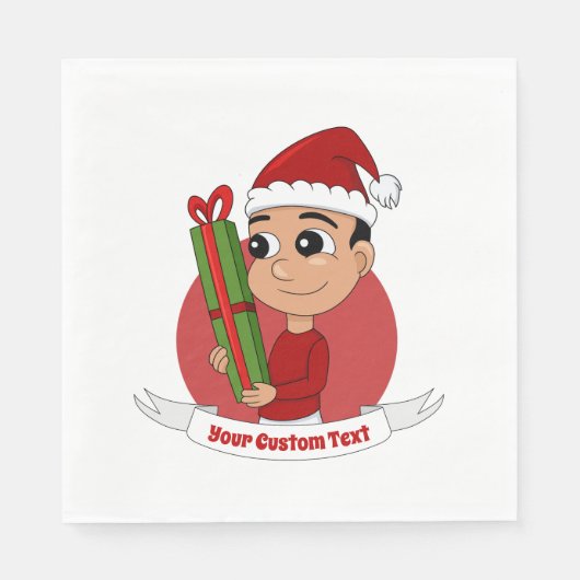 Een kerstjongen met een cadeau servet (Voorkant)