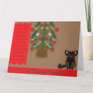 Een Kerstkaart van een kat met een opgevouwen kaar Kaart