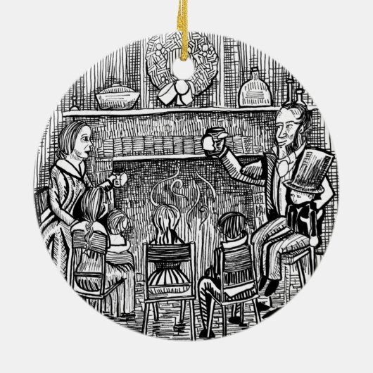 Een kerstkarol: oprichter van het feest keramisch ornament (Achterkant)