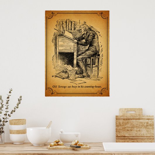 Een kerstkarol: Oude scrollen Poster (Keuken)